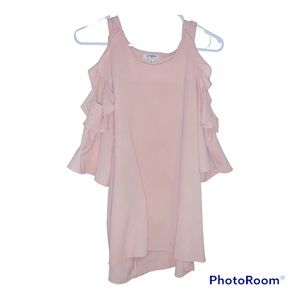 Umgee ruffled cold shoulder baby pink blouse